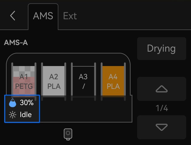 ตัวอย่างการแสดงความชื้นของ AMS 2 Pro