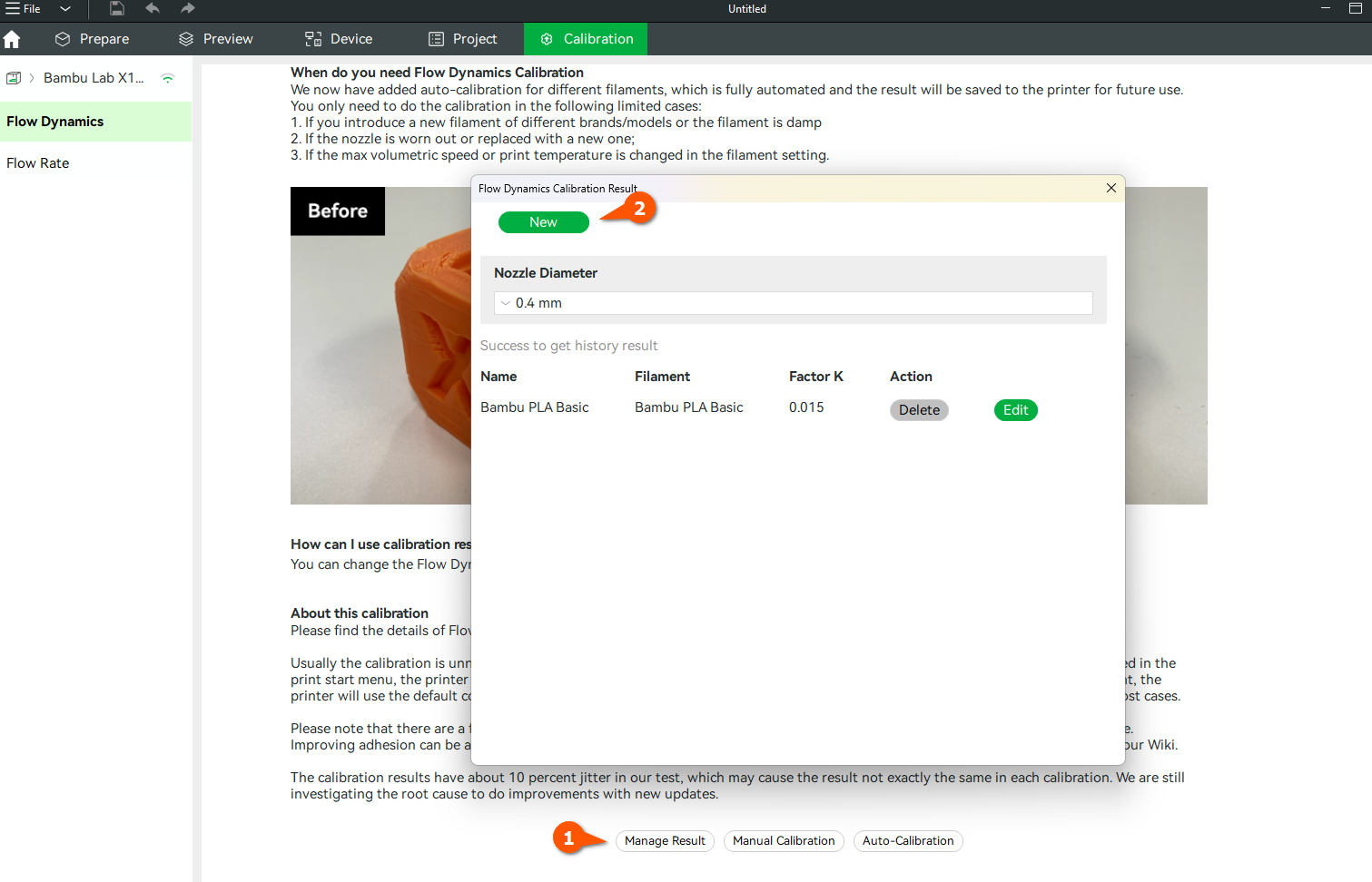 สร้างโปรไฟล์ filament ใหม่สำหรับ PA profile
