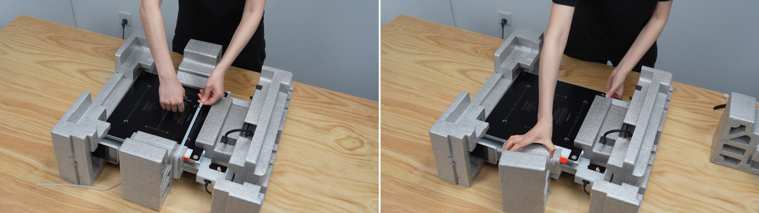 ตัด cable tie และถอดโฟมด้านซ้าย-ขวาของ Base Housing