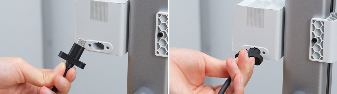 เสียบ Integrated Cable เข้าด้านหลังกล่อง X Motor โดยให้ตัวอักษร A หงายขึ้น